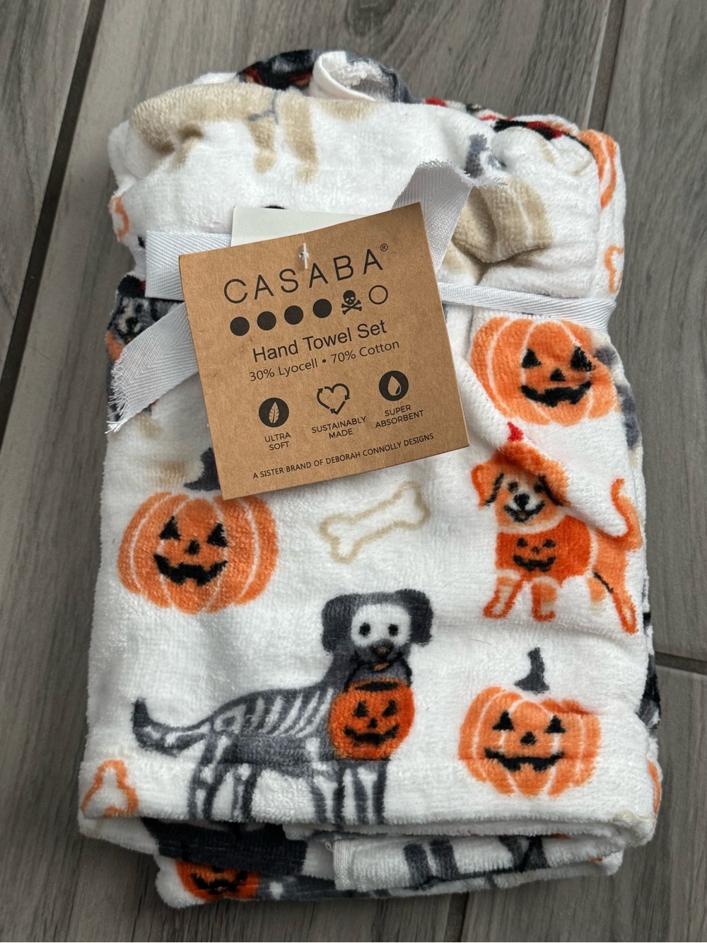 CASABA Halloween Pumpkin & Dog Hand Towel Set - Orange & White